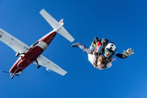 Parachutists who just jumped out of a plane